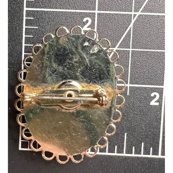 Vintage Dendritic Jasper Brooch Oval Stone Gold Tone Artisan Boho Cottagecore - Picture 8 of 8